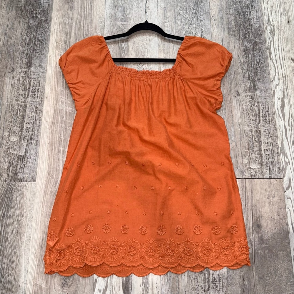 apt. 9 Top Blouse Short Sleeves Square Neck Pullover Women's Medium Orange - Picture 2 of 5